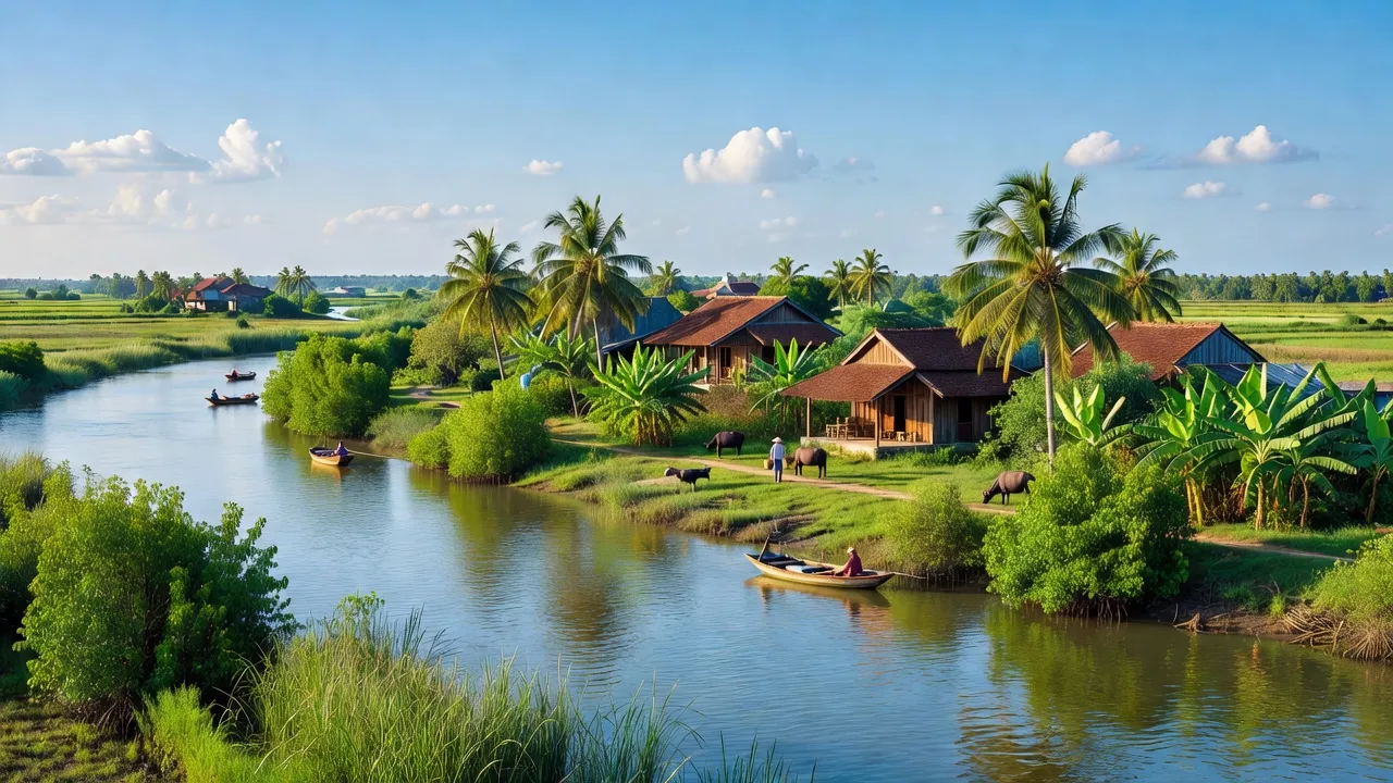 Khung cảnh yên bình tại Phường Mỹ Phú, Huyện Cao Lãnh, Tỉnh Đồng Tháp ven sông Tiền.