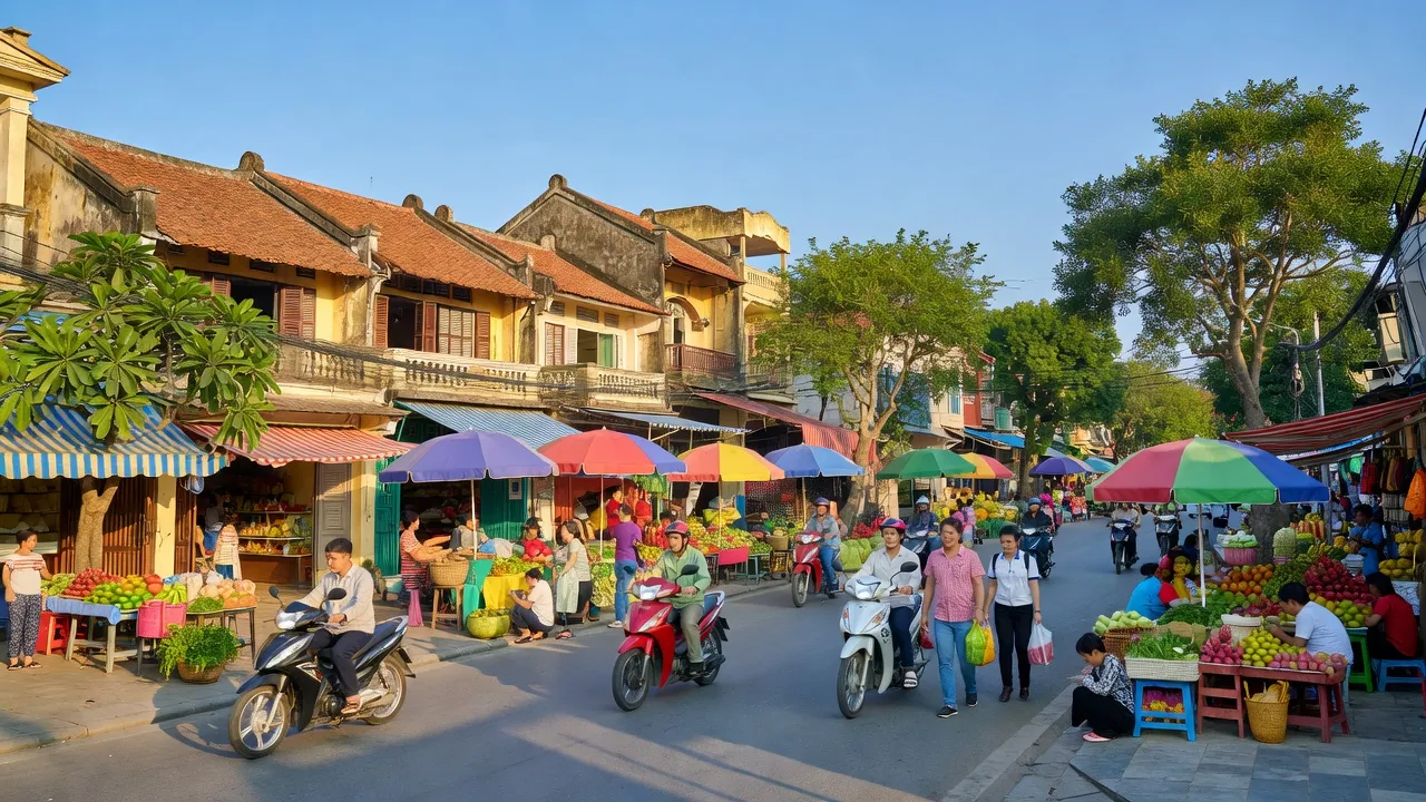 Khung cảnh thị trấn Mỹ Thọ, huyện Cao Lãnh, tỉnh Đồng Tháp với kiến trúc truyền thống.