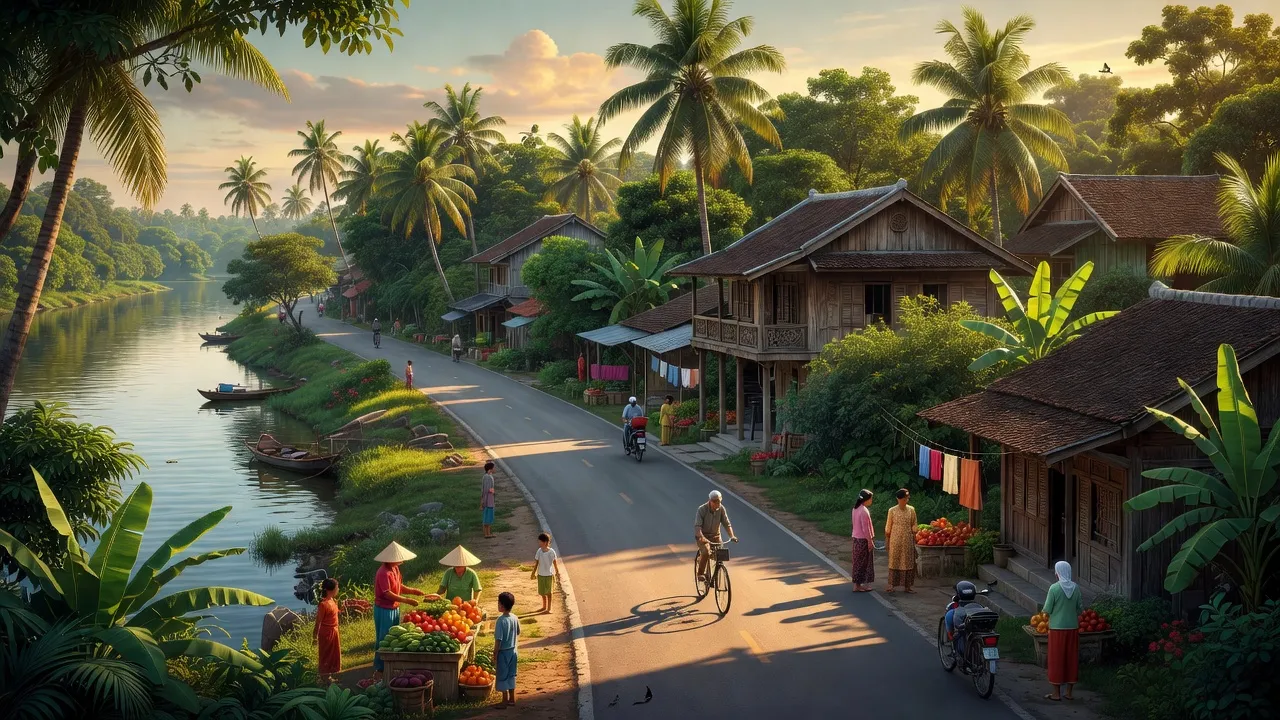 Thị trấn Cái Tàu Hạ, huyện Châu Thành, tỉnh Đồng Tháp, nổi bật với cây cối và kiến trúc truyền thống.