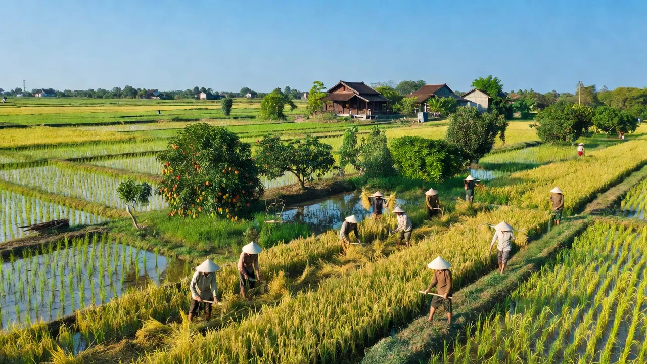 Cảnh đẹp nông nghiệp tại xã Hòa Tân, huyện Châu Thành, tỉnh Đồng Tháp, miền Tây Việt Nam.