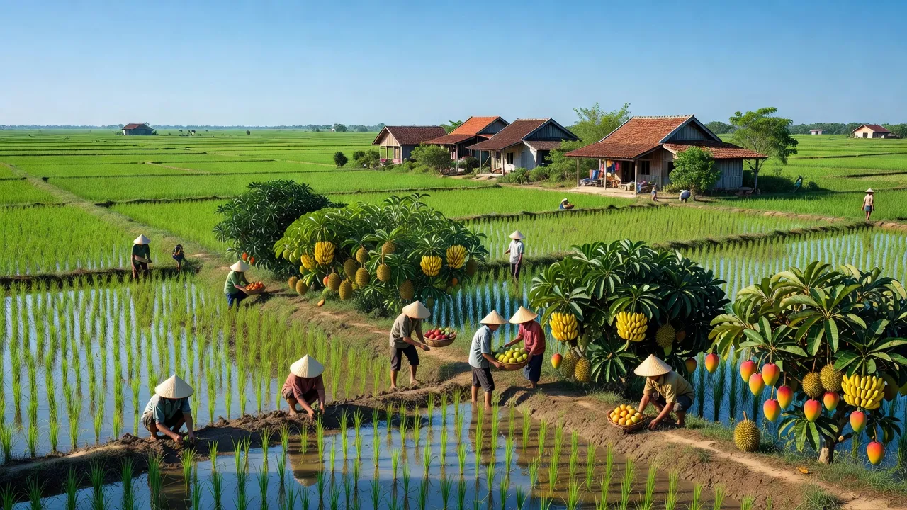 Cảnh đẹp Xã Hòa Tân, huyện Châu Thành, tỉnh Đồng Tháp với cánh đồng lúa xanh mướt.