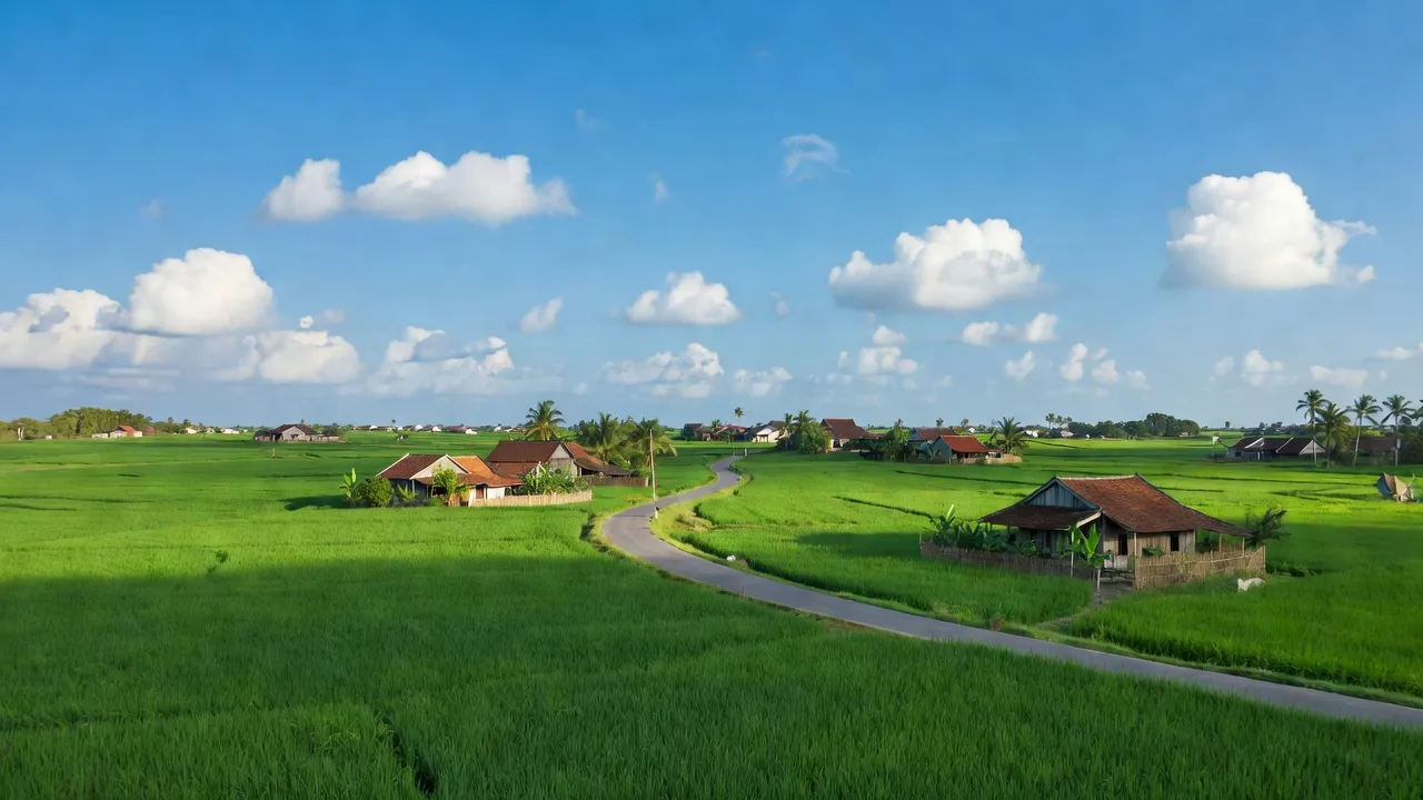 Cảnh quan nông nghiệp tươi đẹp tại xã Tân Phú, huyện Châu Thành, đồng xanh và bầu trời xanh.