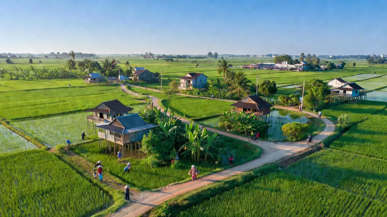 Khung cảnh xanh mát ở Phường An Lạc, huyện Hồng Ngự, Đồng Tháp, thể hiện sự kết nối đô thị và nông thôn.