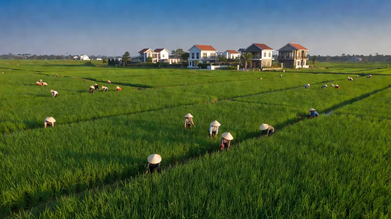 Cảnh quan Xã Hòa Thành, huyện Lai Vung, đất nông nghiệp trong xanh và bầu trời tươi sáng.
