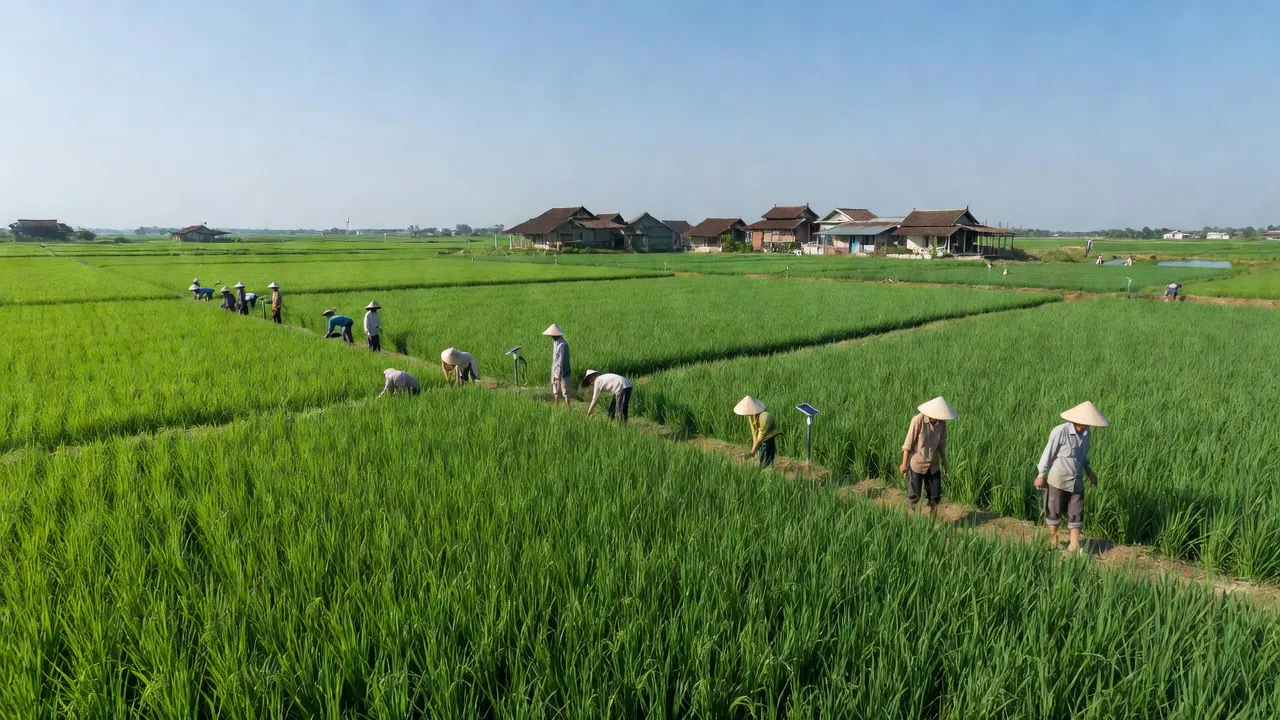Cảnh đồng lúa xã Long Thắng, huyện Lai Vung, tỉnh Đồng Tháp, thể hiện phát triển nông thôn lâu dài.