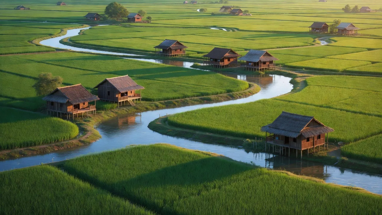 Cảnh quan xóm làng tại xã Long Hưng B, huyện Lấp Vò, tỉnh Đồng Tháp với cánh đồng và sông ngòi.