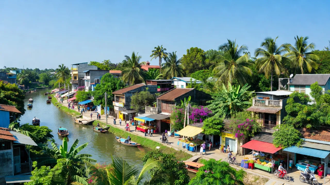 Quang cảnh Phường Tân Quy Đông, Thành phố Sa Đéc với thiên nhiên xanh tươi và đời sống địa phương.