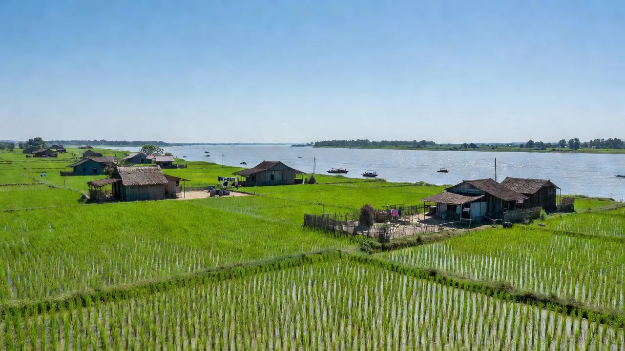 Cảnh đồng quê xã Tân Công Sính, huyện Tam Nông, tỉnh Đồng Tháp với cánh đồng lúa xanh.