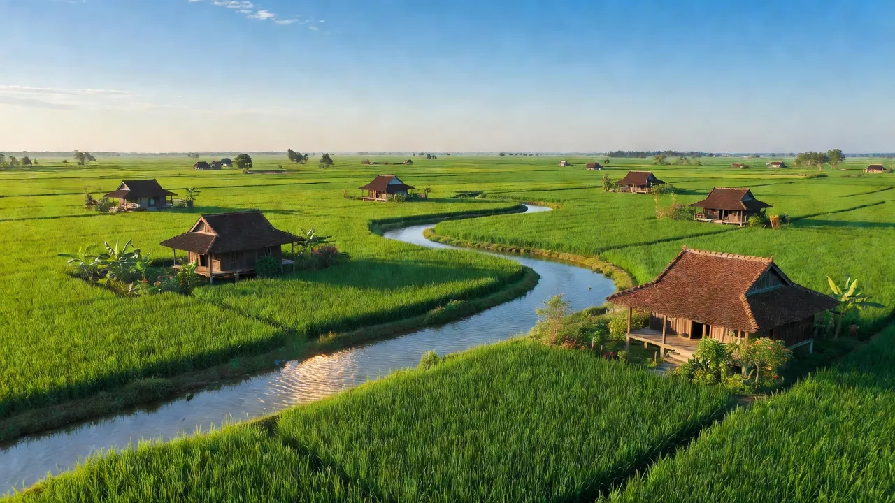 Cánh đồng xanh mướt tại xã Láng Biển, huyện Tháp Mười, tỉnh Đồng Tháp, Việt Nam.