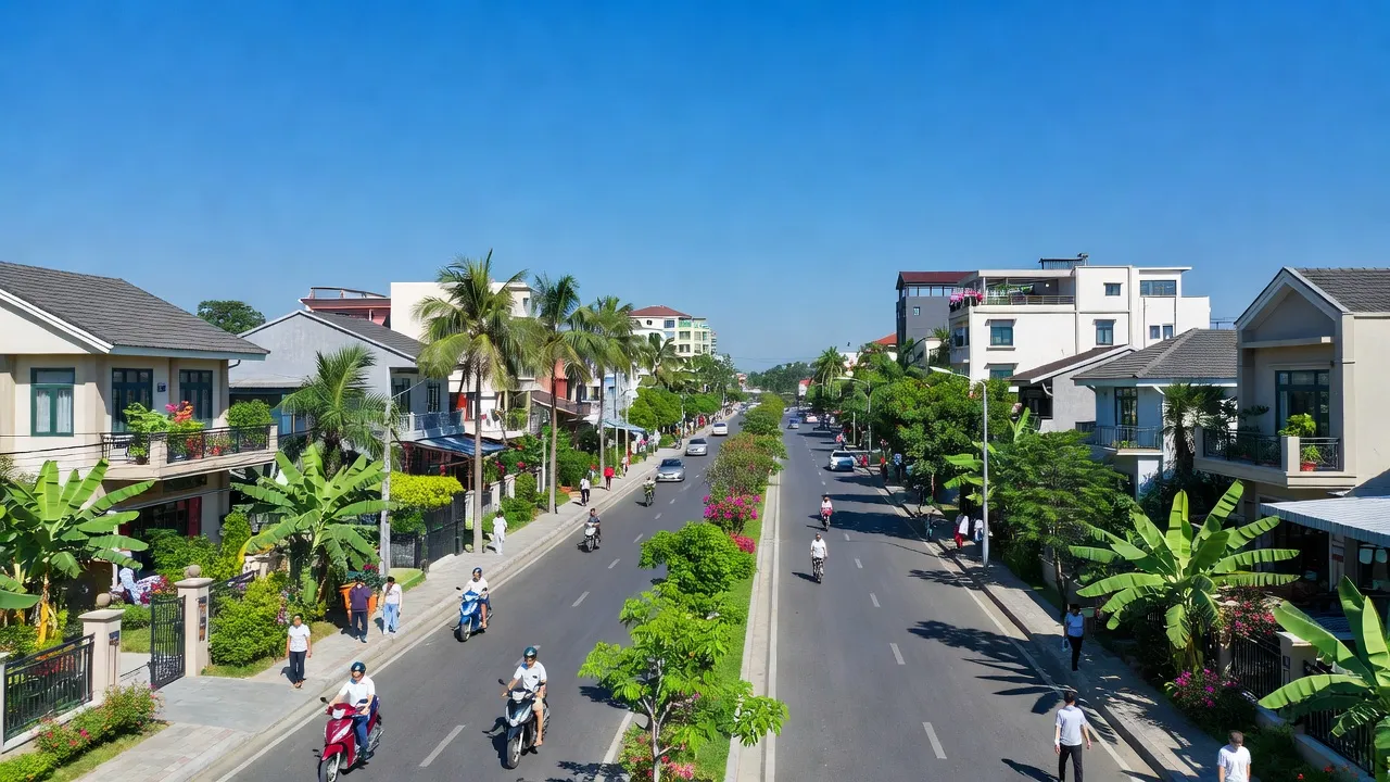 Thị trấn Mỹ An, huyện Tháp Mười, Đồng Tháp với cảnh quan hiện đại và môi trường sống xanh tươi.