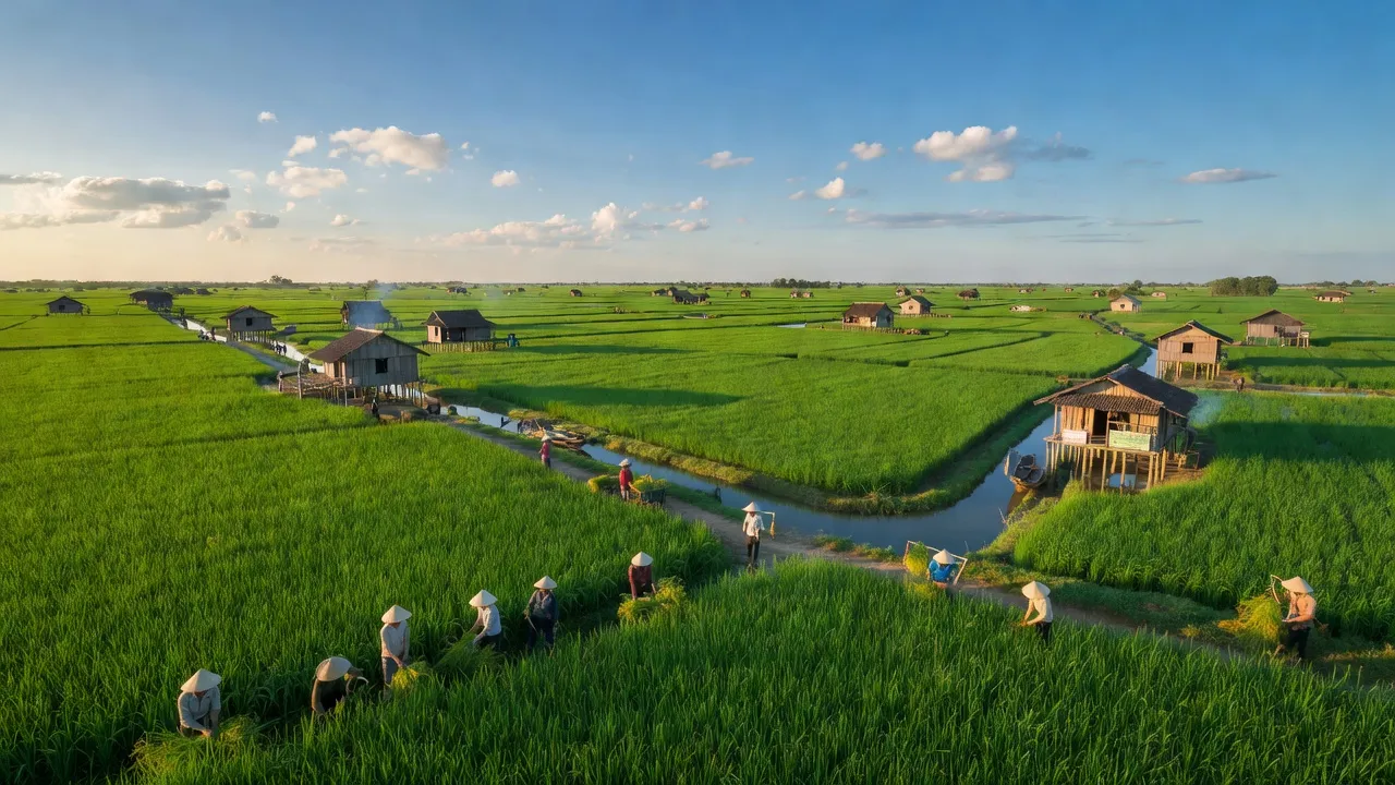 Cánh đồng lúa xanh ở xã Tân Kiều, huyện Tháp Mười, Đồng Tháp, là biểu tượng của nông nghiệp Việt Nam.