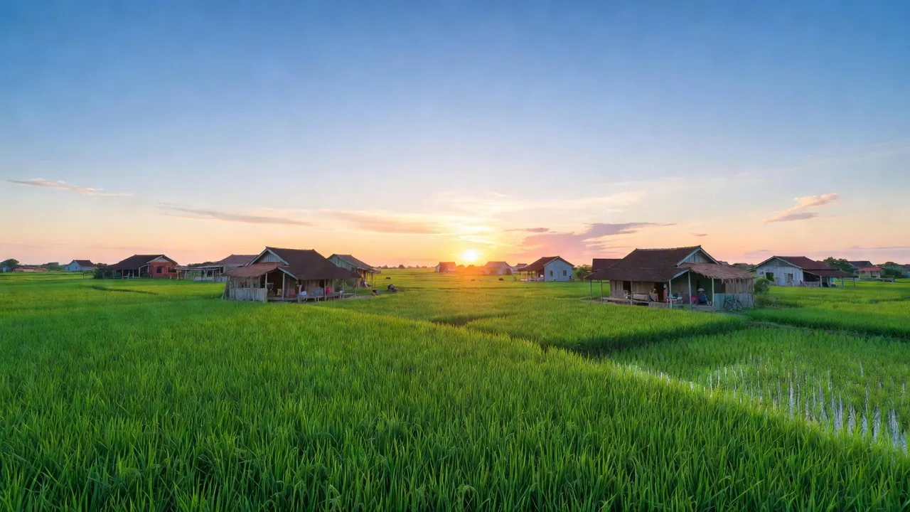 Khung cảnh yên bình xã Thạnh Lợi, huyện Tháp Mười, tỉnh Đồng Tháp, với cánh đồng xanh bát ngát.
