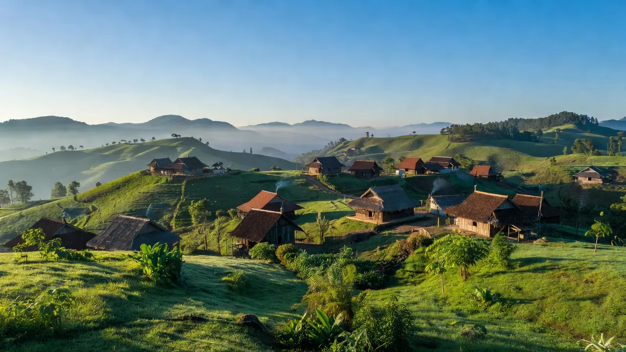 Phường An Bình, Thị xã An Khê, Tỉnh Gia Lai với khung cảnh xanh tươi và nhà truyền thống.