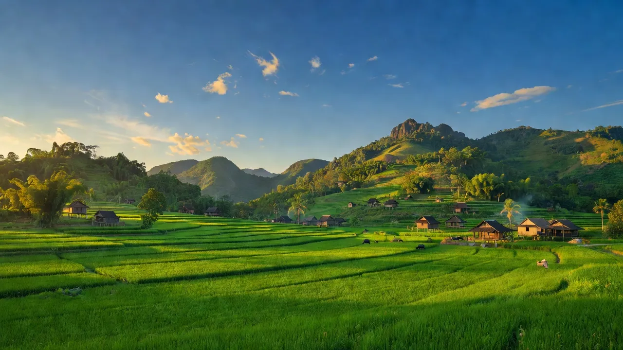 Cảnh sắc xã Thành An, Thị xã An Khê, tỉnh Gia Lai, nổi bật với đồng xanh và đồi núi.