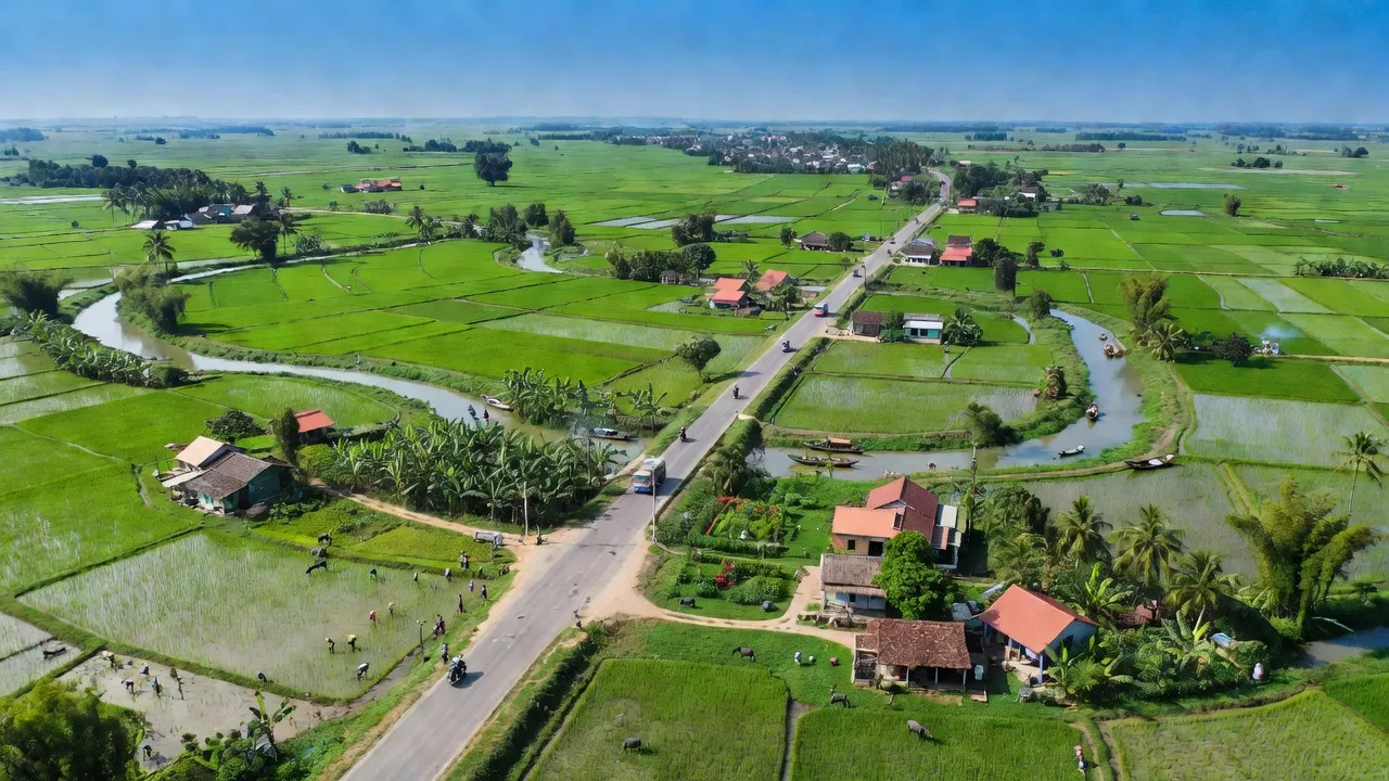 Xã Tú An, Thị xã An Khê, tỉnh Gia Lai với cánh đồng xanh và Quốc lộ 19.
