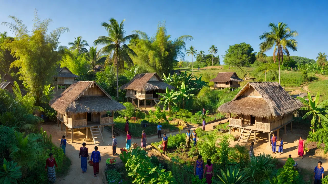 Cheo Reo, Ayun Pa, Gia Lai: vibrant landscape with greenery and traditional houses under clear skies.