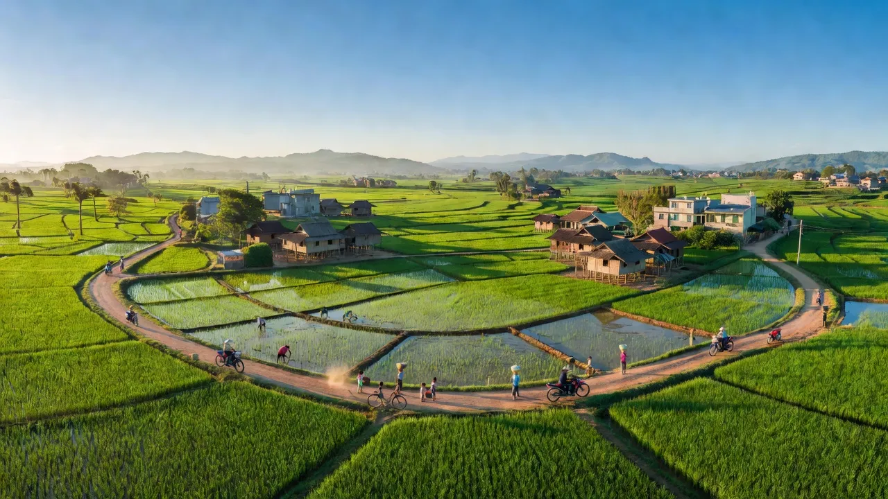 Khung cảnh Phường Đoàn Kết, Thị xã Ayun Pa, tỉnh Gia Lai, với đồng cỏ xanh mướt và núi non. Green fields in Don Ket ward, Ayun Pa.