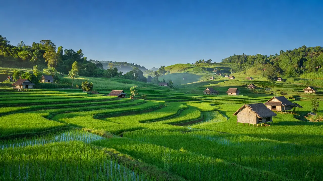 Xã Ia Khươl với cánh đồng xanh mướt và những ngôi nhà truyền thống ở Huyện Chư Păh, Gia Lai.