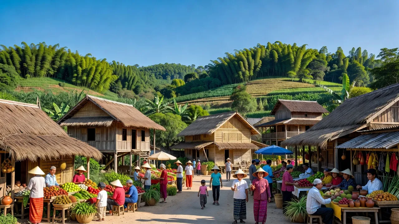 Khung cảnh thị trấn Phú Hòa, Chư Păh, Gia Lai với đời sống cộng đồng và thiên nhiên tươi đẹp.