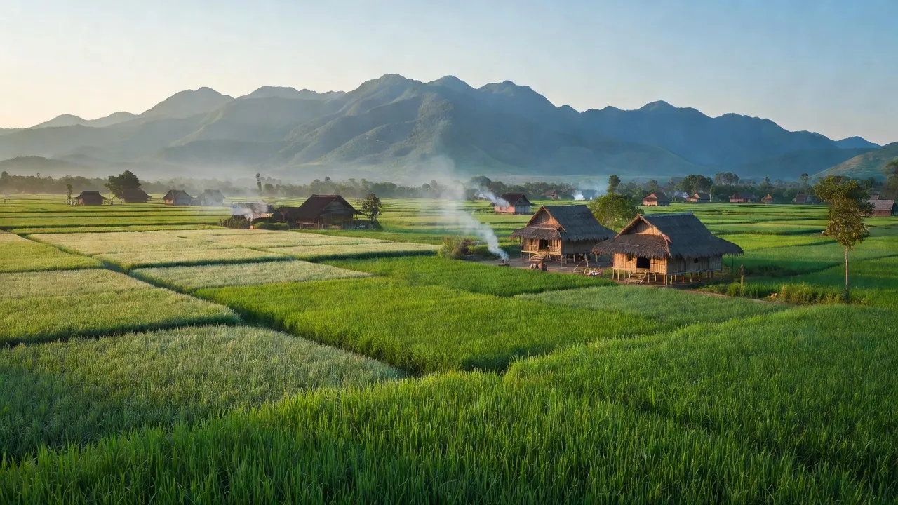 Cảnh đẹp xã Ia Drăng huyện Chư Prông, tỉnh Gia Lai, với đồng xanh và núi non hùng vĩ.
