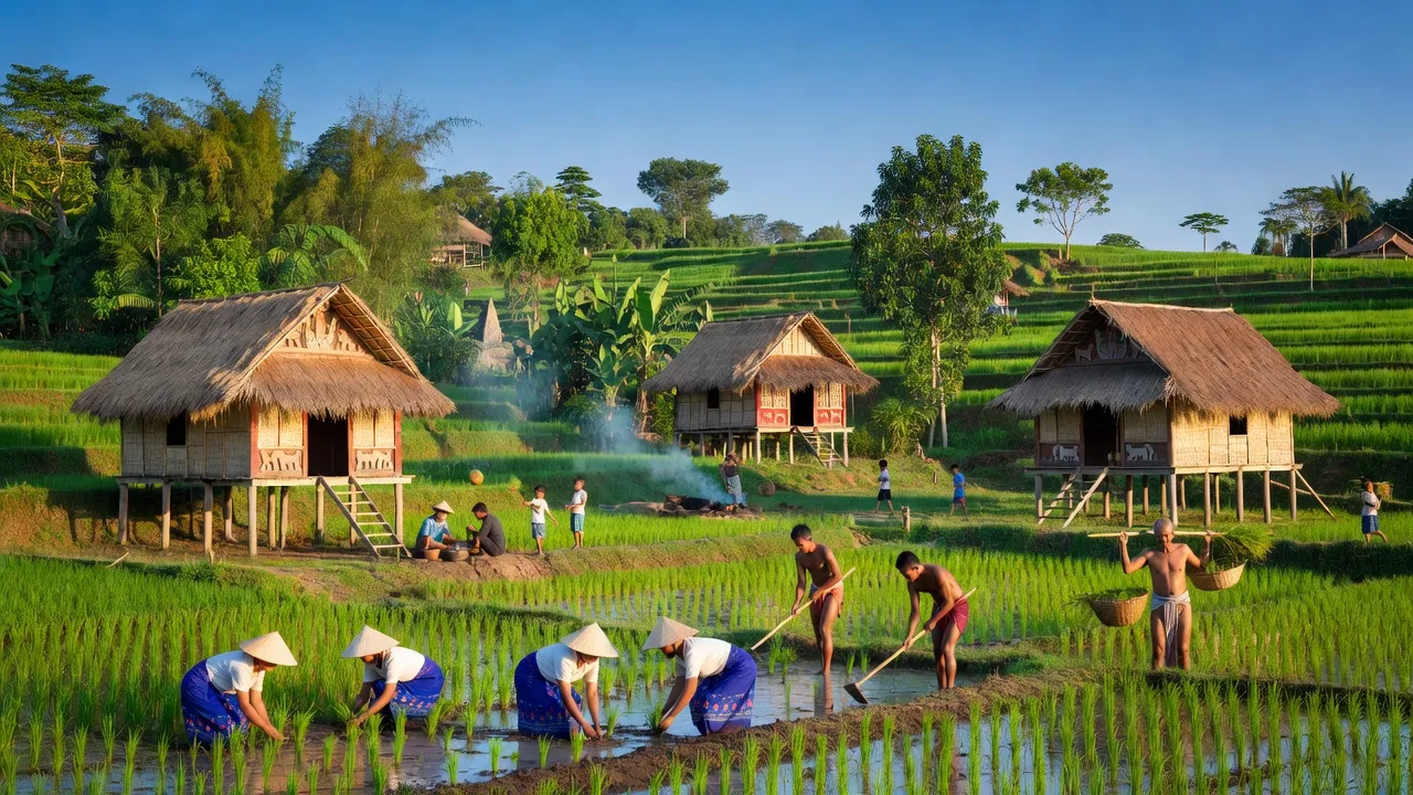Khung cảnh huyện Chư Sê, Gia Lai với thiên nhiên xanh tươi và cuộc sống sinh hoạt địa phương.