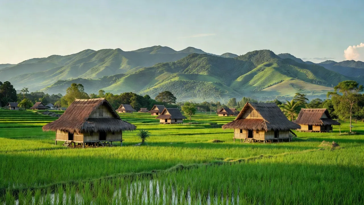 Cảnh đẹp xã Hà Đông, Đăk Đoa, Gia Lai với nhà Bahnar và thiên nhiên xanh tươi.
