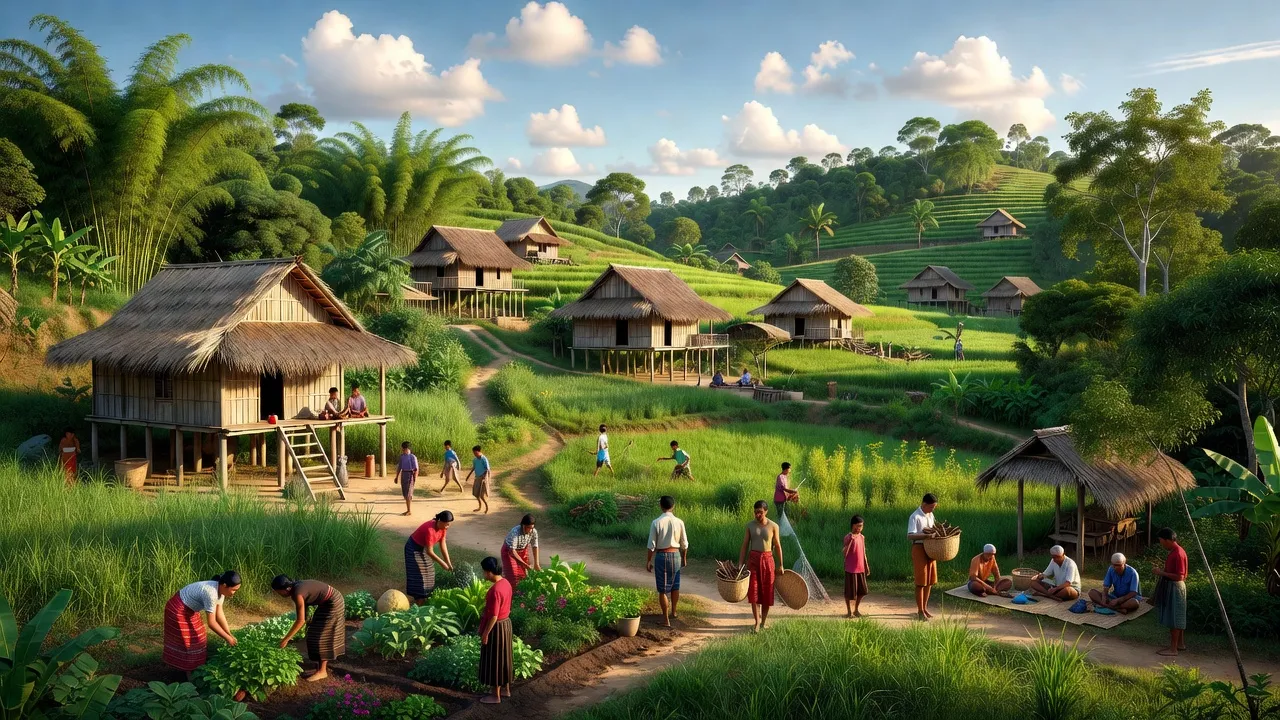 Bức tranh phong cảnh xã Ia Pết, huyện Đăk Đoa, tỉnh Gia Lai với cuộc sống cộng đồng miền núi.