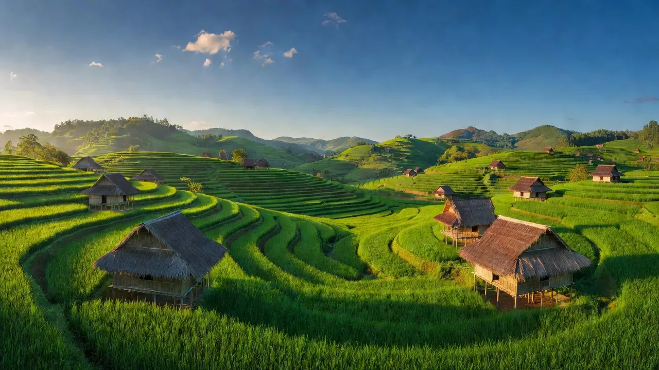 Cảnh xã Kon Gang, huyện Đăk Đoa, tỉnh Gia Lai với đồi xanh và nhà truyền thống.