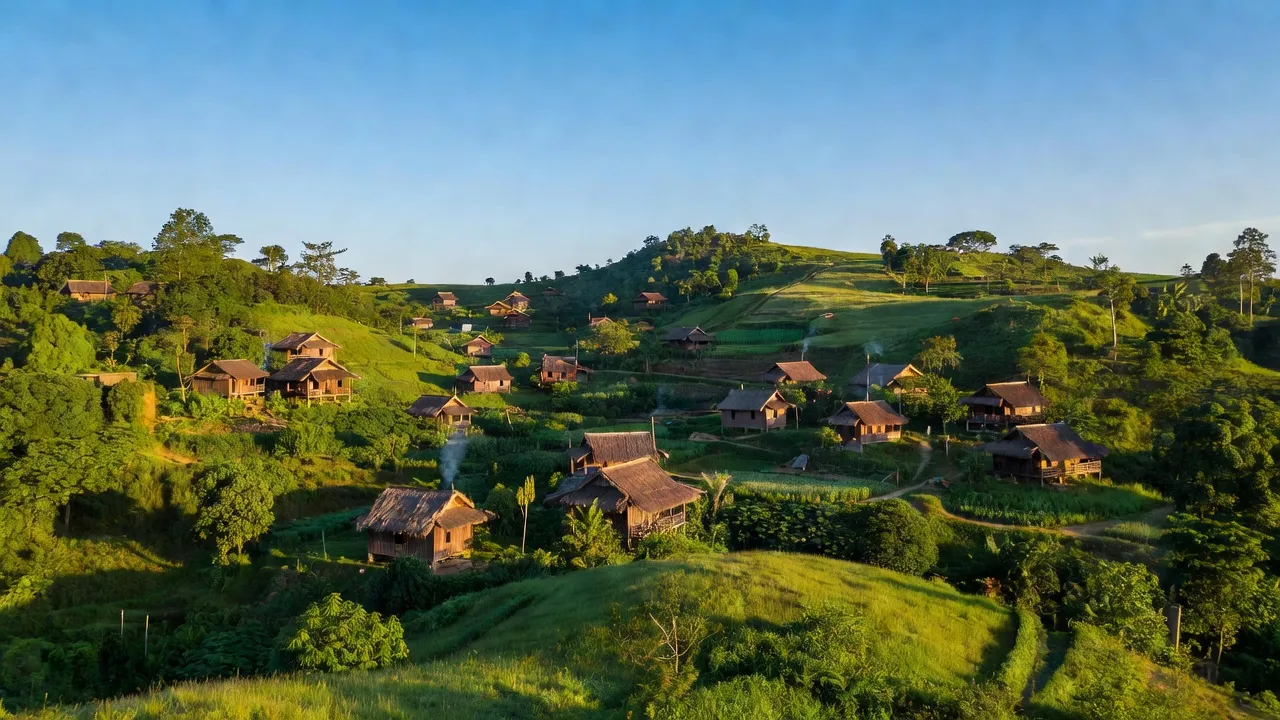 Khung cảnh bình yên của xã Ia Chia, huyện Ia Grai, tỉnh Gia Lai với những ngọn đồi xanh tươi.