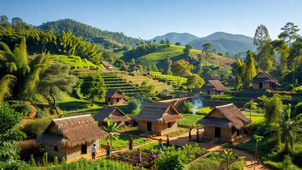Cảnh đẹp xã Ia Pếch, huyện Ia Grai, Gia Lai với nhà sàn Jrai và thiên nhiên xanh tươi.
