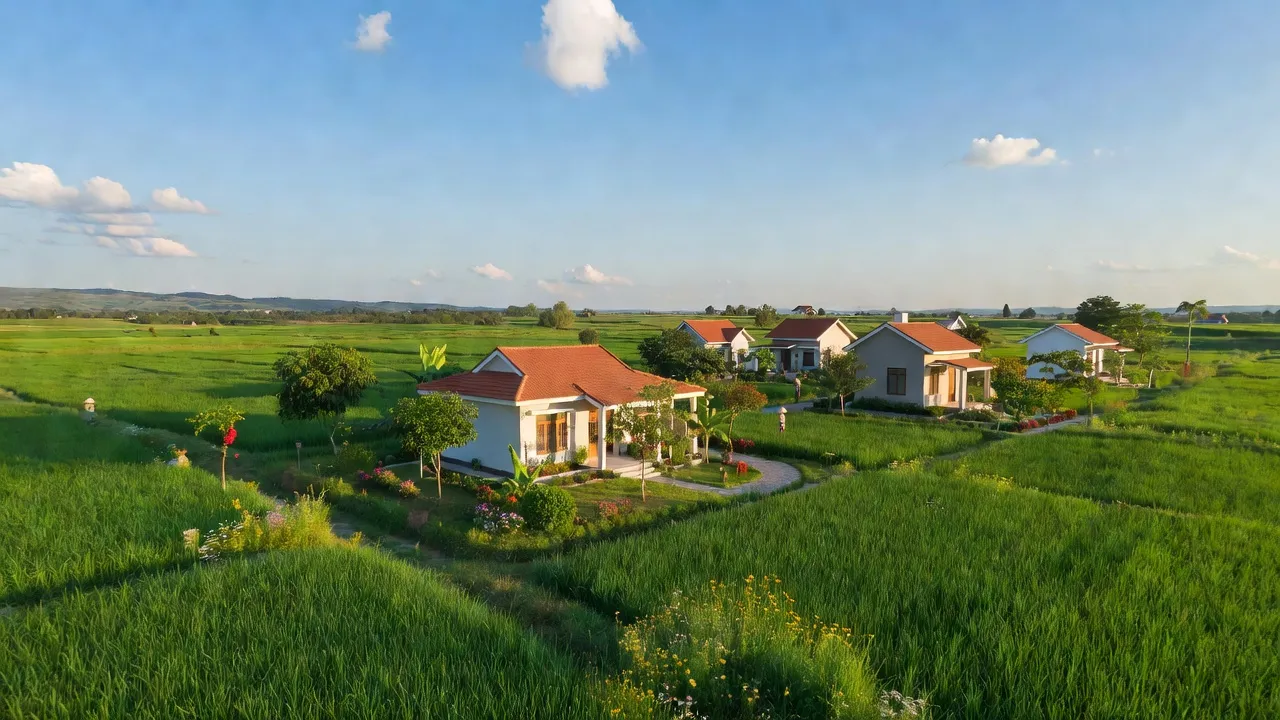 Cánh đồng xanh ở xã Ia Yok, huyện Ia Grai, Gia Lai, thể hiện sự phát triển nông thôn mới.