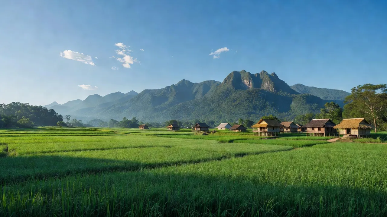 Huyện Ia Pa, Gia Lai với cánh đồng xanh và núi non của vùng Tây Nguyên, Việt Nam.