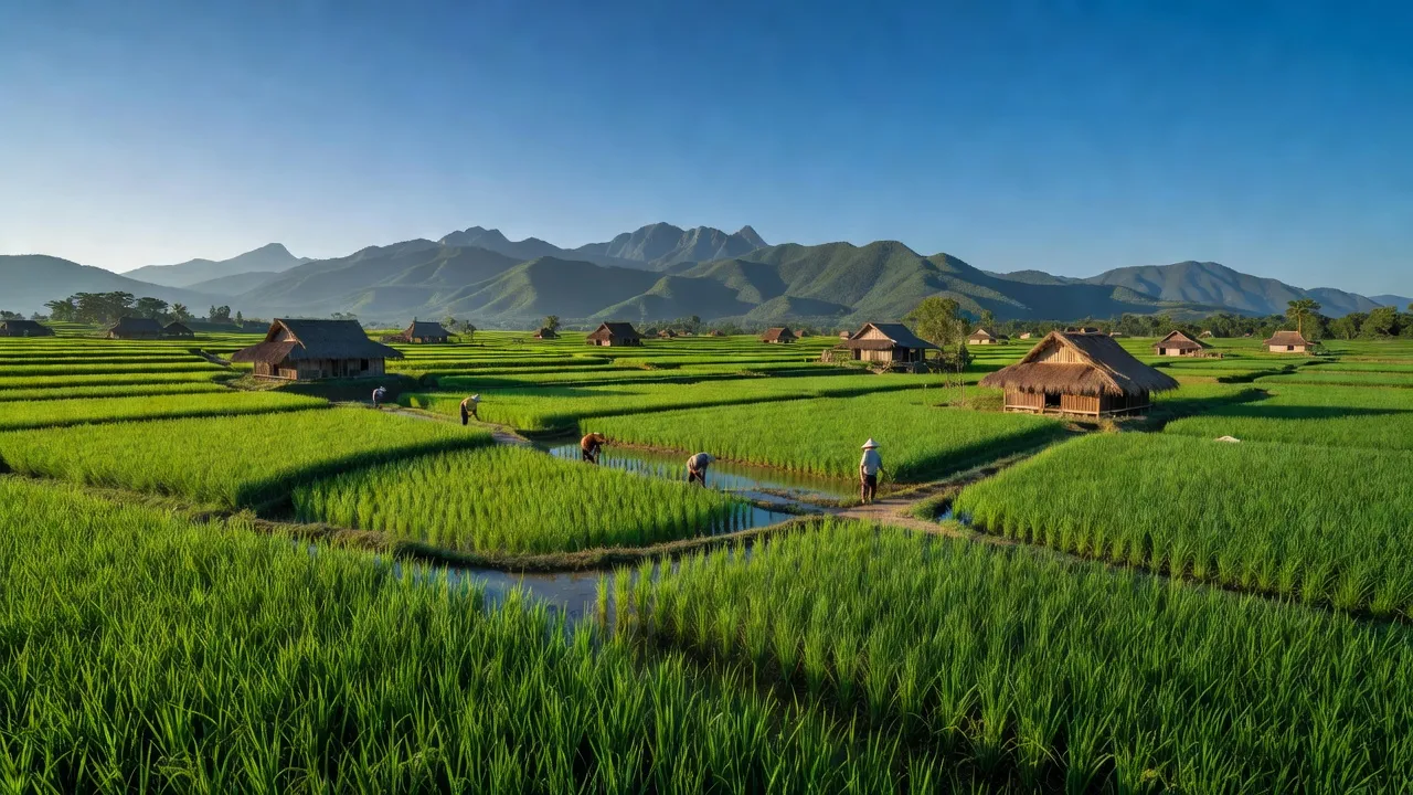 Cánh đồng lúa rộng lớn ở huyện Kông Chro, tỉnh Gia Lai, phản ánh phát triển nông nghiệp.