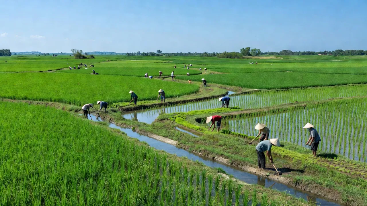 Cảnh quan xanh tươi ở xã Ia Mláh, huyện Krông Pa, tỉnh Gia Lai với hệ thống thủy lợi Ia M'Lah.