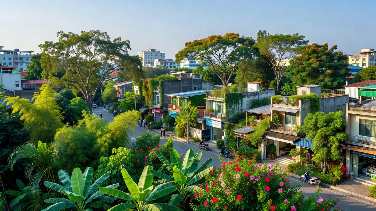 Khung cảnh Xã An Phú, thành phố Pleiku với thiên nhiên tươi đẹp và khu vực đô thị, Gia Lai.