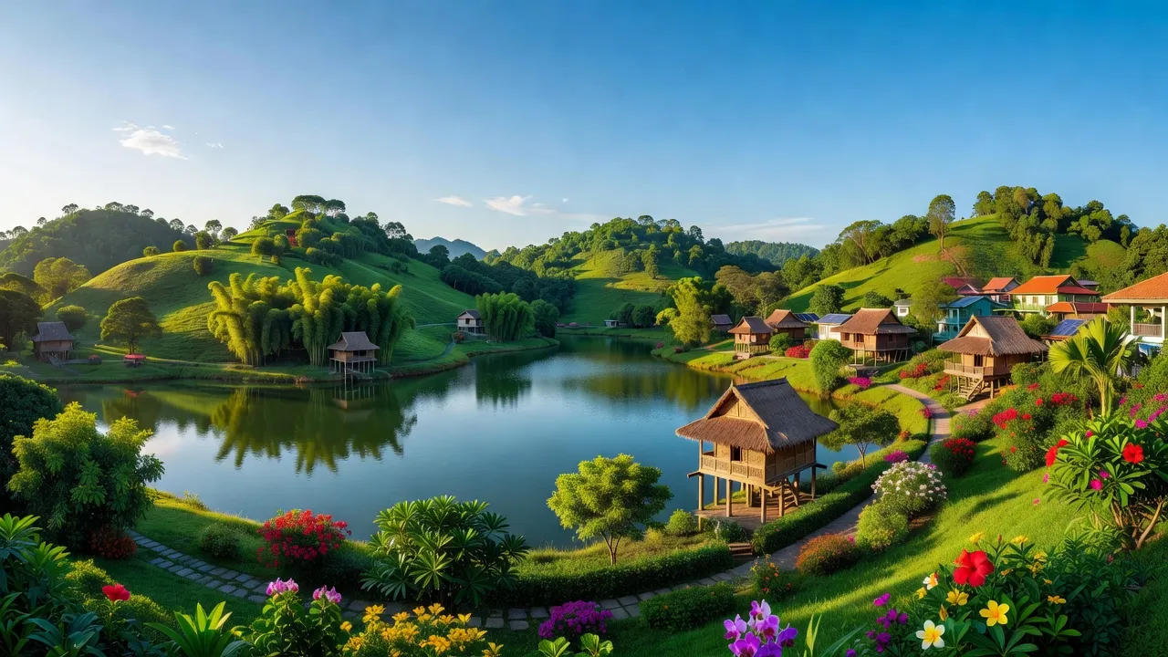 Cảnh đẹp xã Biển Hồ, Pleiku, Gia Lai với hồ nước và đồi xanh tươi mát.