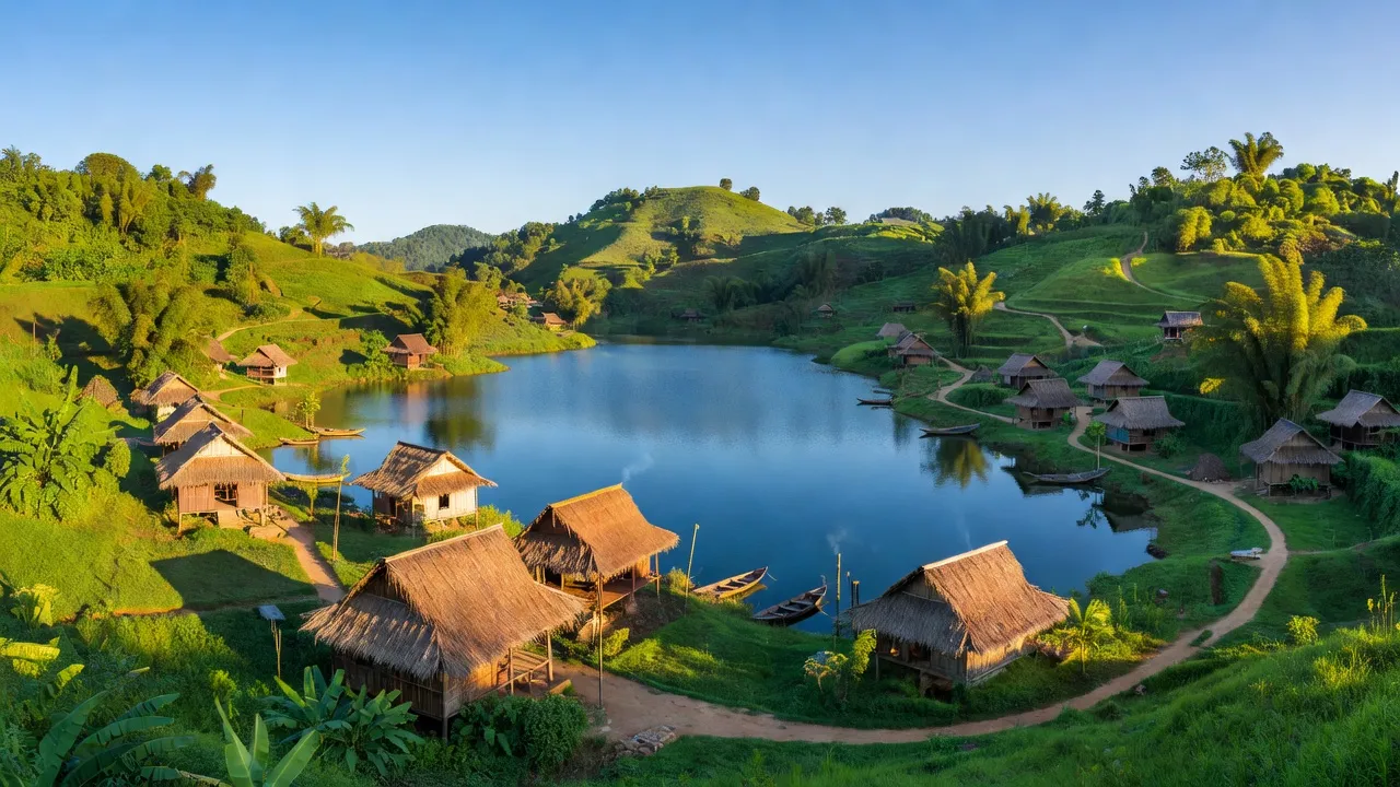 Khung cảnh tuyệt đẹp của xã Biển Hồ, thành phố Pleiku, tỉnh Gia Lai, với hồ nước và núi xanh.