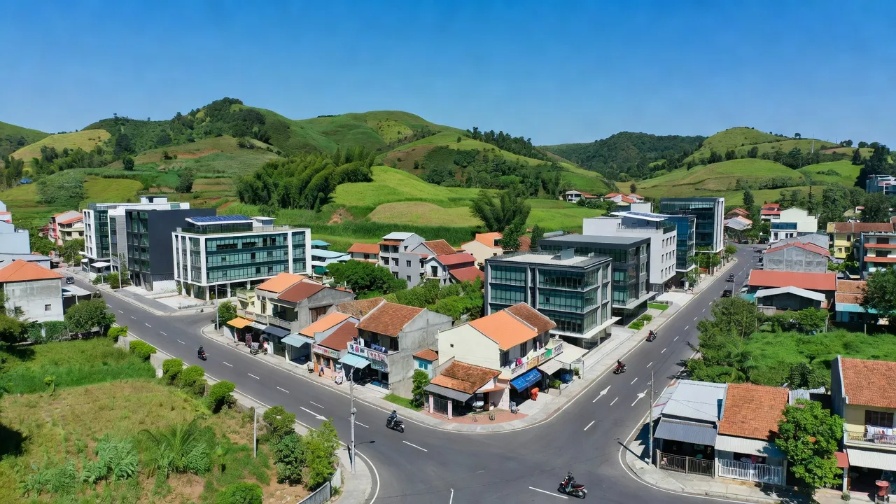 Cảnh quan Phường Diên Hồng, thành phố Pleiku, Gia Lai với hạ tầng hiện đại và thiên nhiên xanh tươi.
