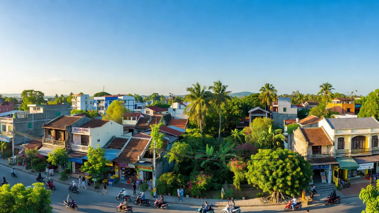 Quang cảnh Phường Đống Đa, Pleiku, Gia Lai với kiến trúc truyền thống và không gian xanh.