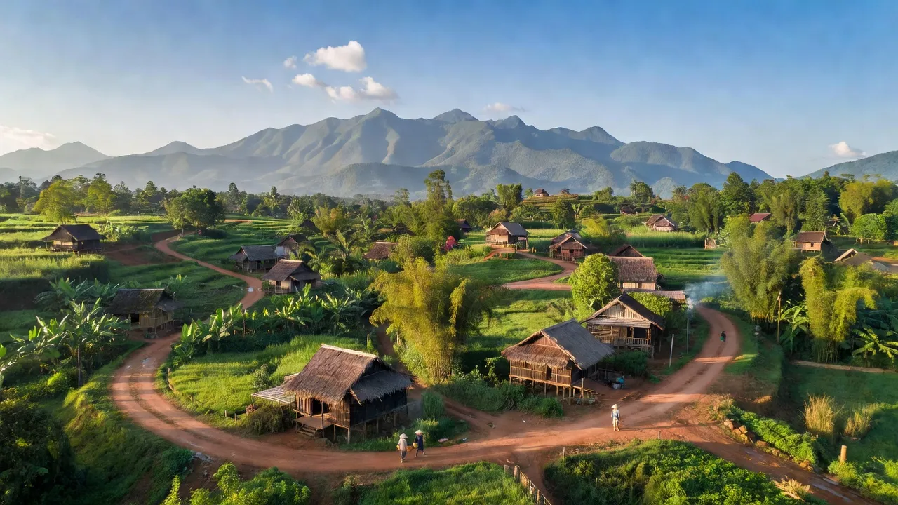 Khung cảnh bình yên của Xã Gào, Pleiku, tỉnh Gia Lai với cảnh quan nông thôn xanh tươi.