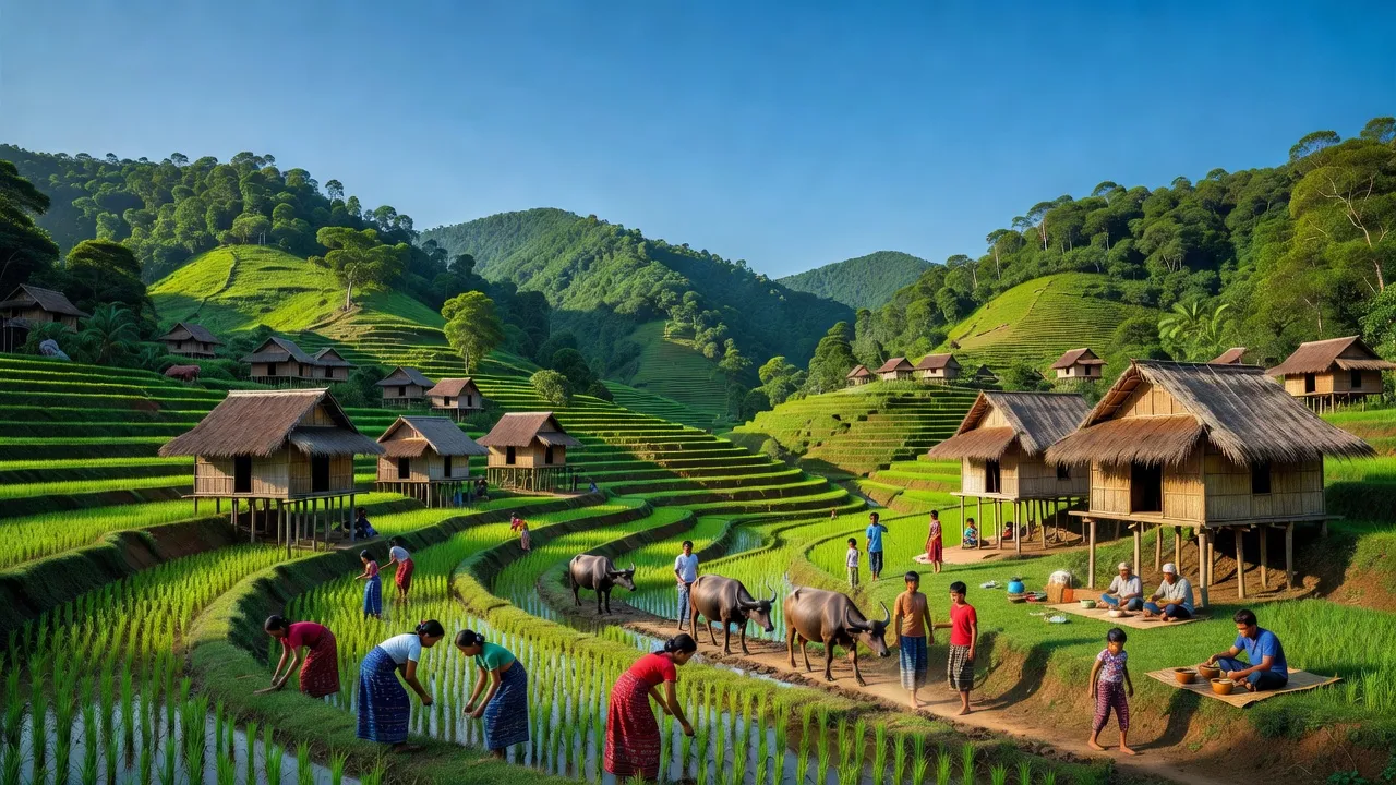 Cảnh quan tươi đẹp của tỉnh Gia Lai, Việt Nam với đồi núi xanh và nền văn hóa phong phú.