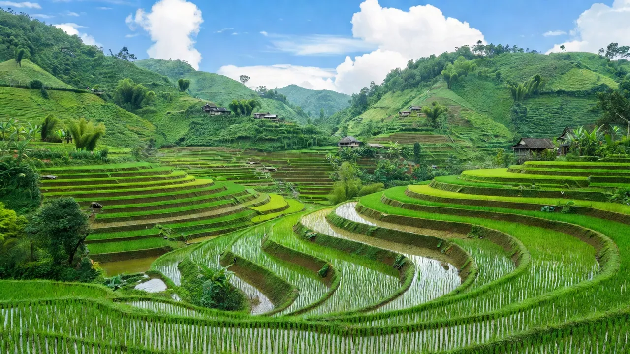 Cảnh đẹp xã Bằng Hành, huyện Bắc Quang, tỉnh Hà Giang với đồi núi và ruộng bậc thang.