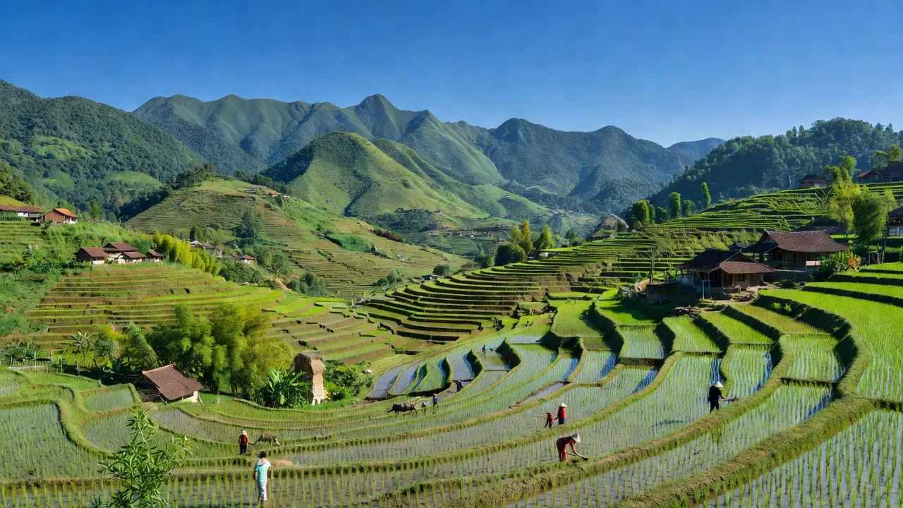 Khung cảnh đẹp của xã Đức Xuân, huyện Bắc Quang, tỉnh Hà Giang với đồi núi xanh tươi.