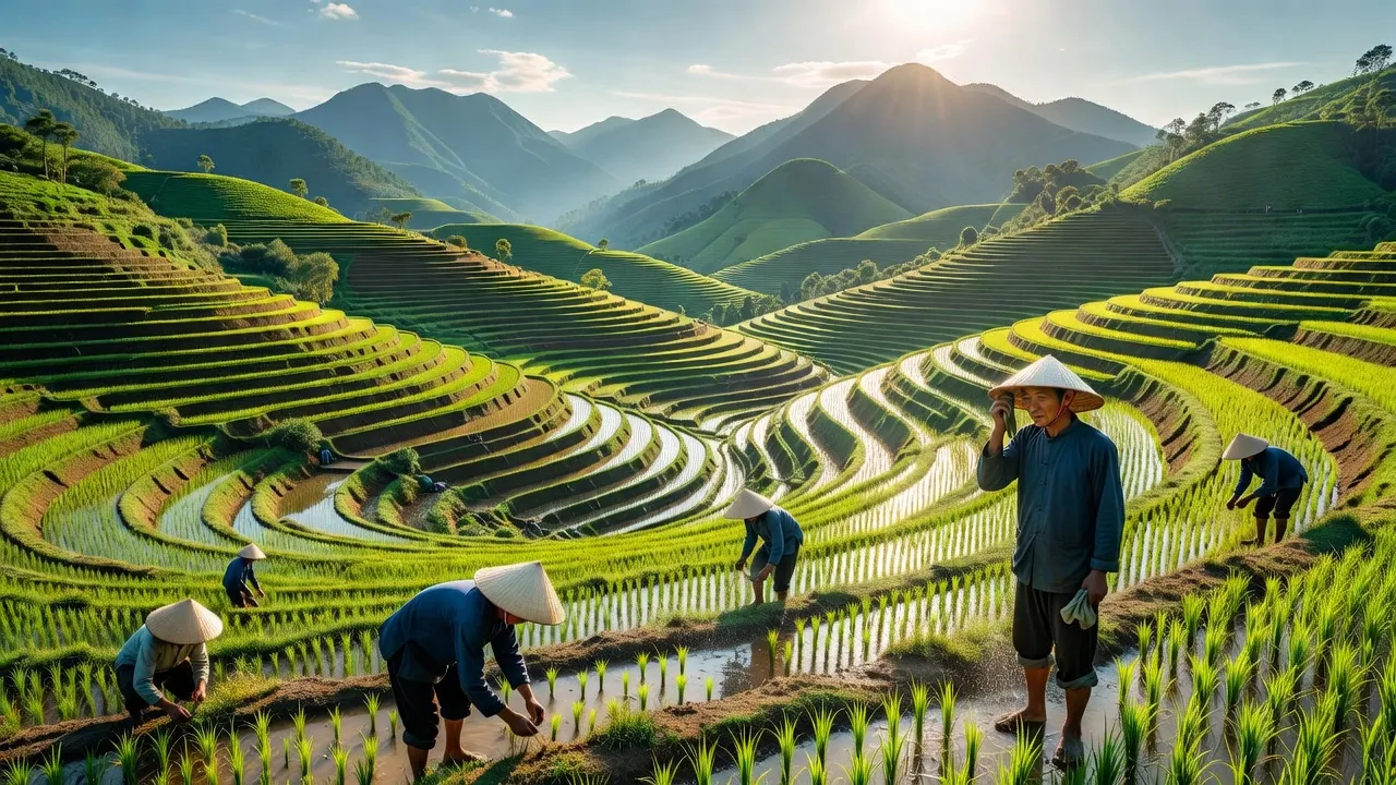 Khung cảnh vùng nông nghiệp xã Đức Xuân, huyện Bắc Quang, tỉnh Hà Giang với đồi núi xanh.