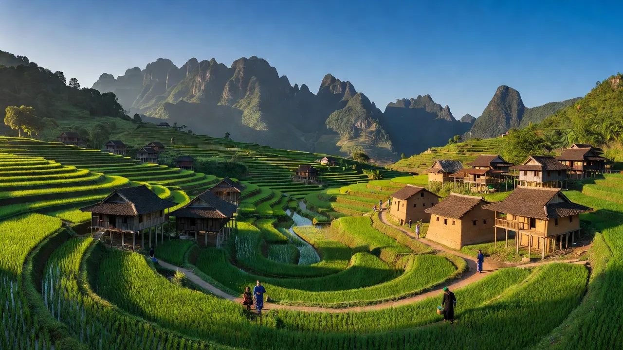Khung cảnh làng Việt Hồng, huyện Bắc Quang, tỉnh Hà Giang với ruộng bậc thang và núi non