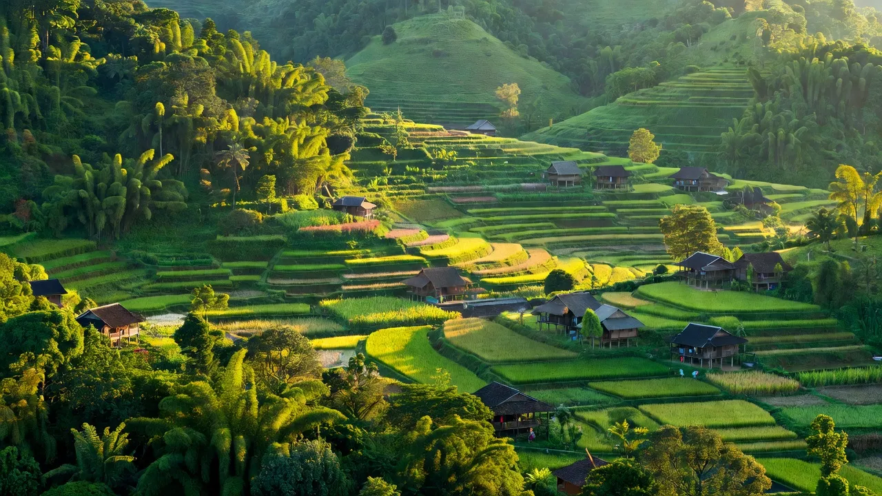 Cảnh đẹp xã Vô Điếm, huyện Bắc Quang, tỉnh Hà Giang với đồi núi xanh và rừng tự nhiên.