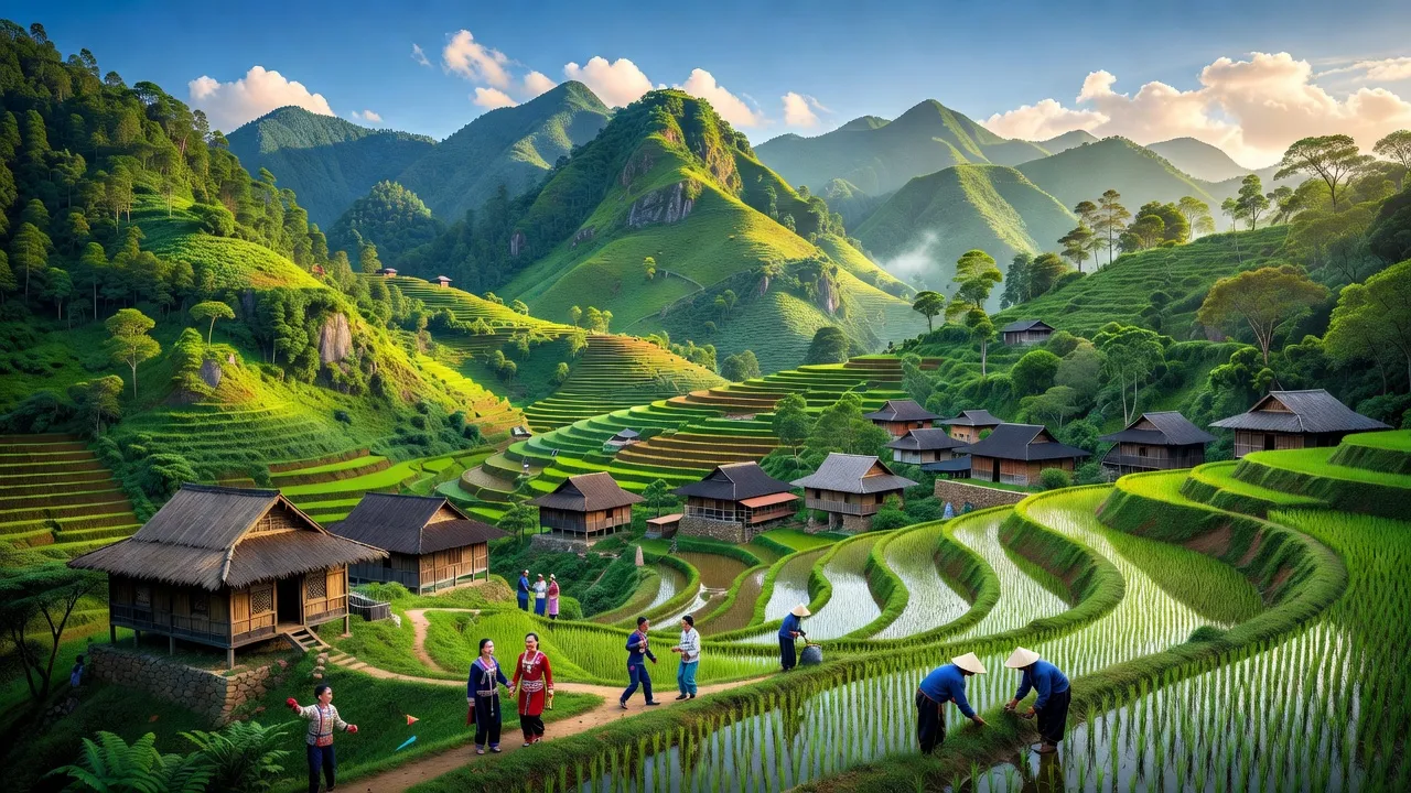 Khung cảnh Lũng Táo, huyện Đồng Văn, Hà Giang với núi xanh và ruộng bậc thang đẹp.