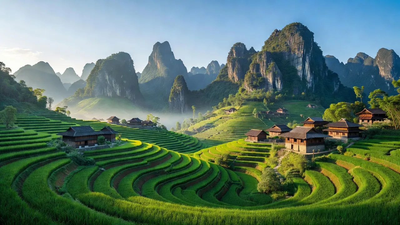 Lũng Thầu, Đồng Văn, Hà Giang với ruộng bậc thang và cảnh núi non hùng vĩ.