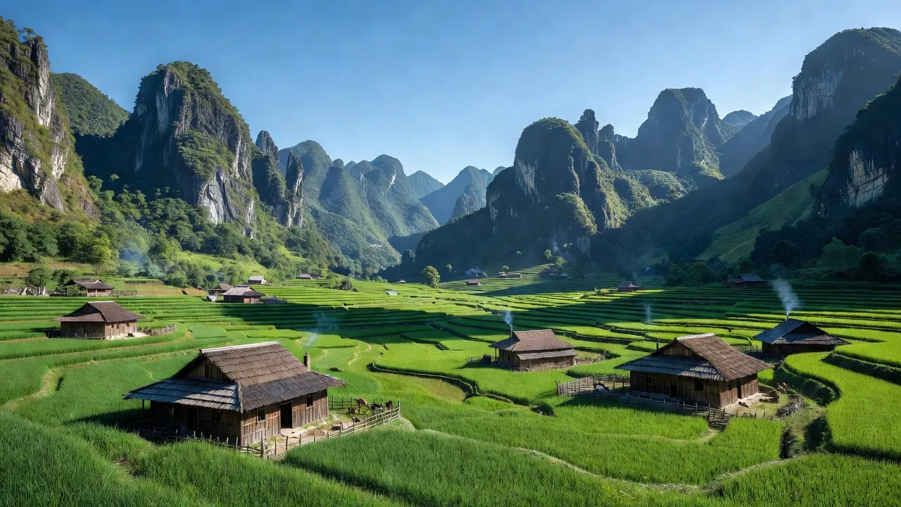 Thung lũng xanh Xã Sủng Là, huyện Đồng Văn, Hà Giang với nhà sàn dân tộc Mông.