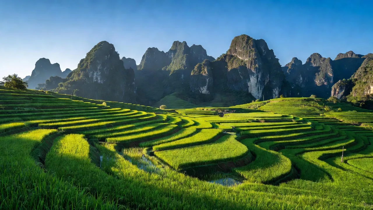 Tả Lủng, Đồng Văn, Hà Giang: Cảnh thiên nhiên hùng vĩ với núi đá vôi và cánh đồng xanh.